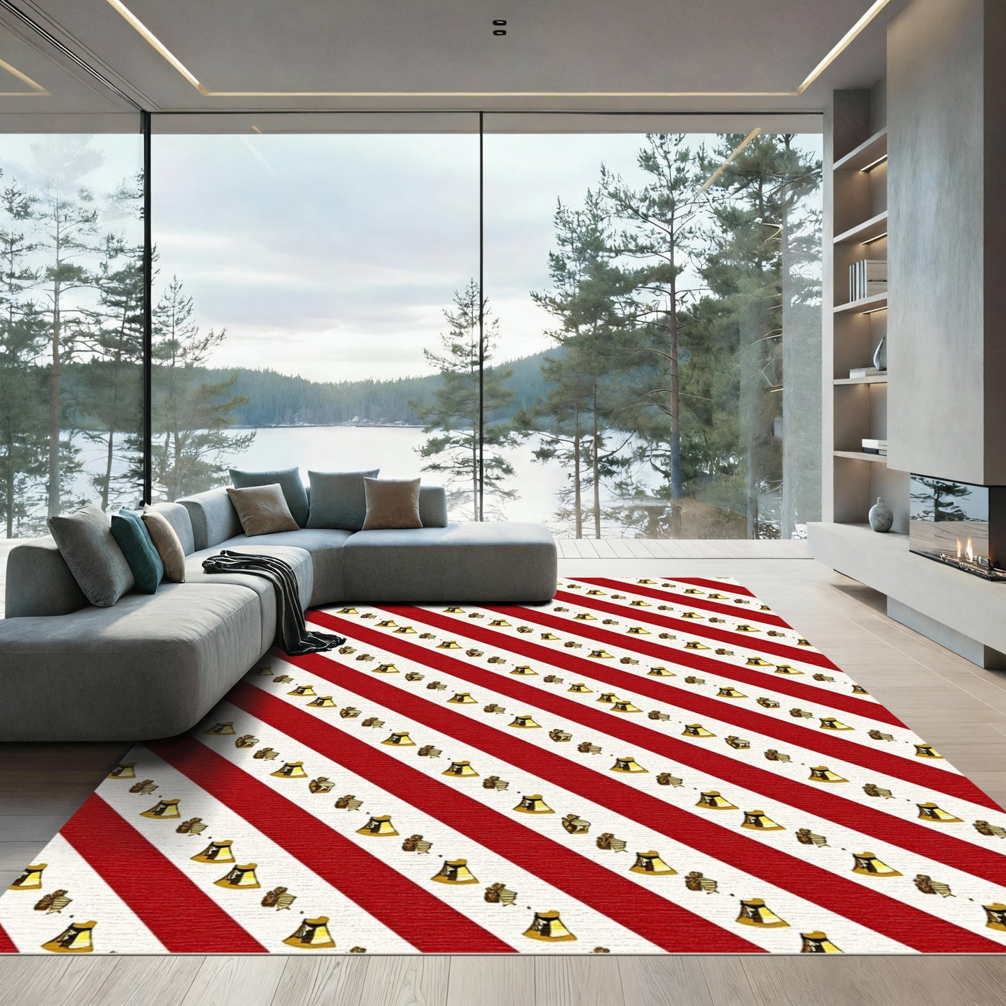 Red White Striped Golden Bells Rug
