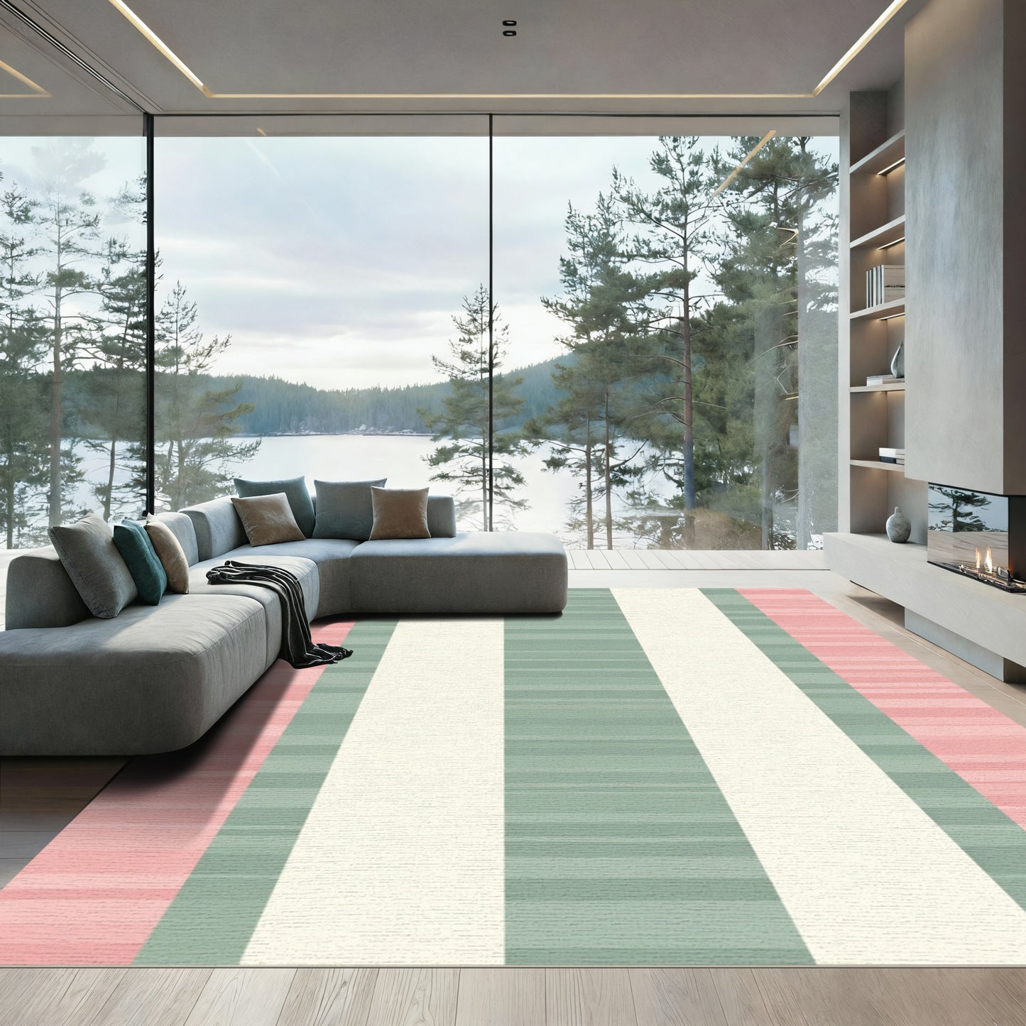 Pastel Pink Green Stripe Rug