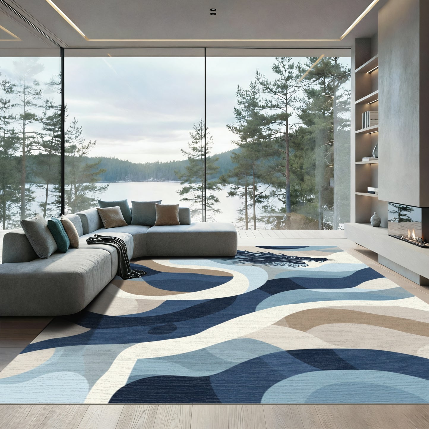 Dark Blue Dragon Abstraction Rug