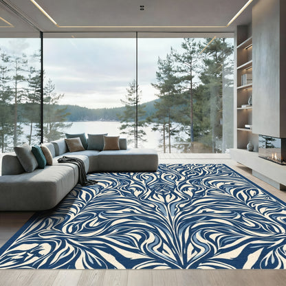 Elegant Blue Cream Swirling Floral Rug