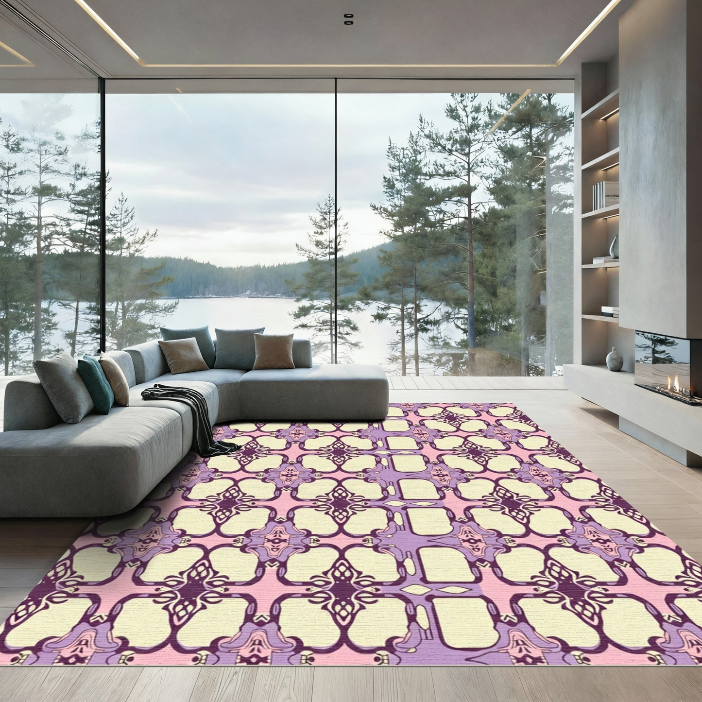 Amethyst Lilac Geometric Swirl Rug