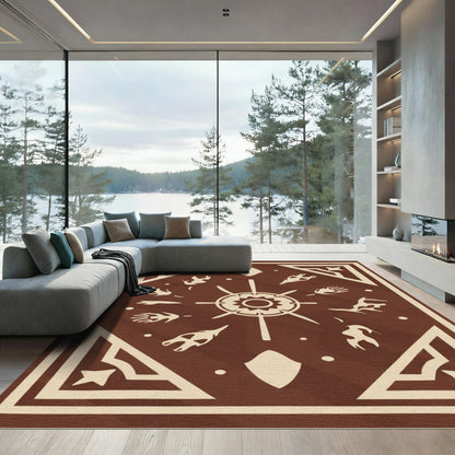 Brown Beige Tribal Sunburst Rug