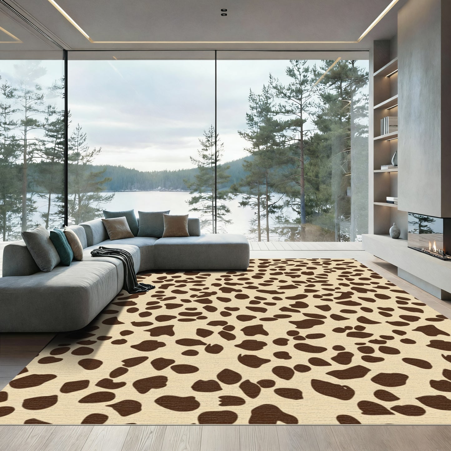 Brown Spots Beige Patchwork Rug