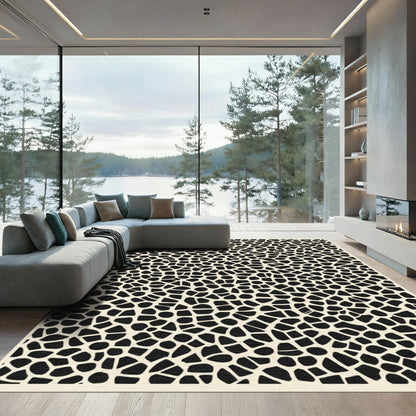 Cream and Black Organic Mosaic Rug