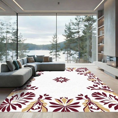 Maroon and Gold Floral Sunburst Rug