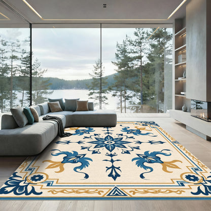 Cerulean Indigo Floral Grand Medallion Rug
