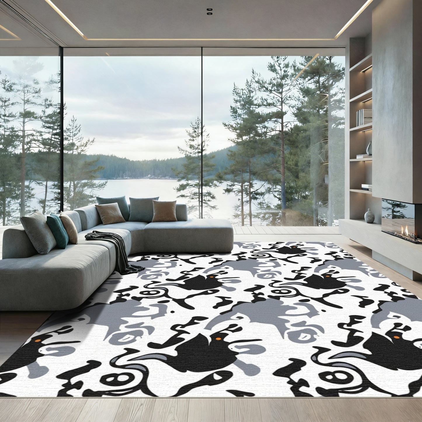 Graffti Black Gray Orange Amoeba Rug