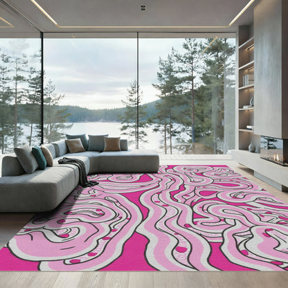 Pink Swirl Abstract Line Art Rug