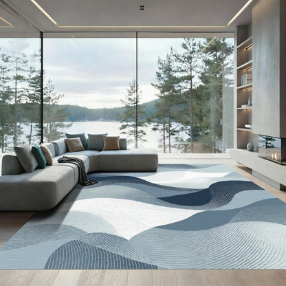 Abstract Navy Blue Gradient Waves Rug