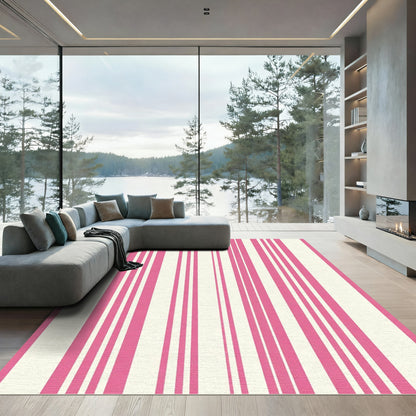 Pink Cream Vertical Stripes Rug