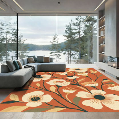 Terracotta Floral Bouquet Vines Rug