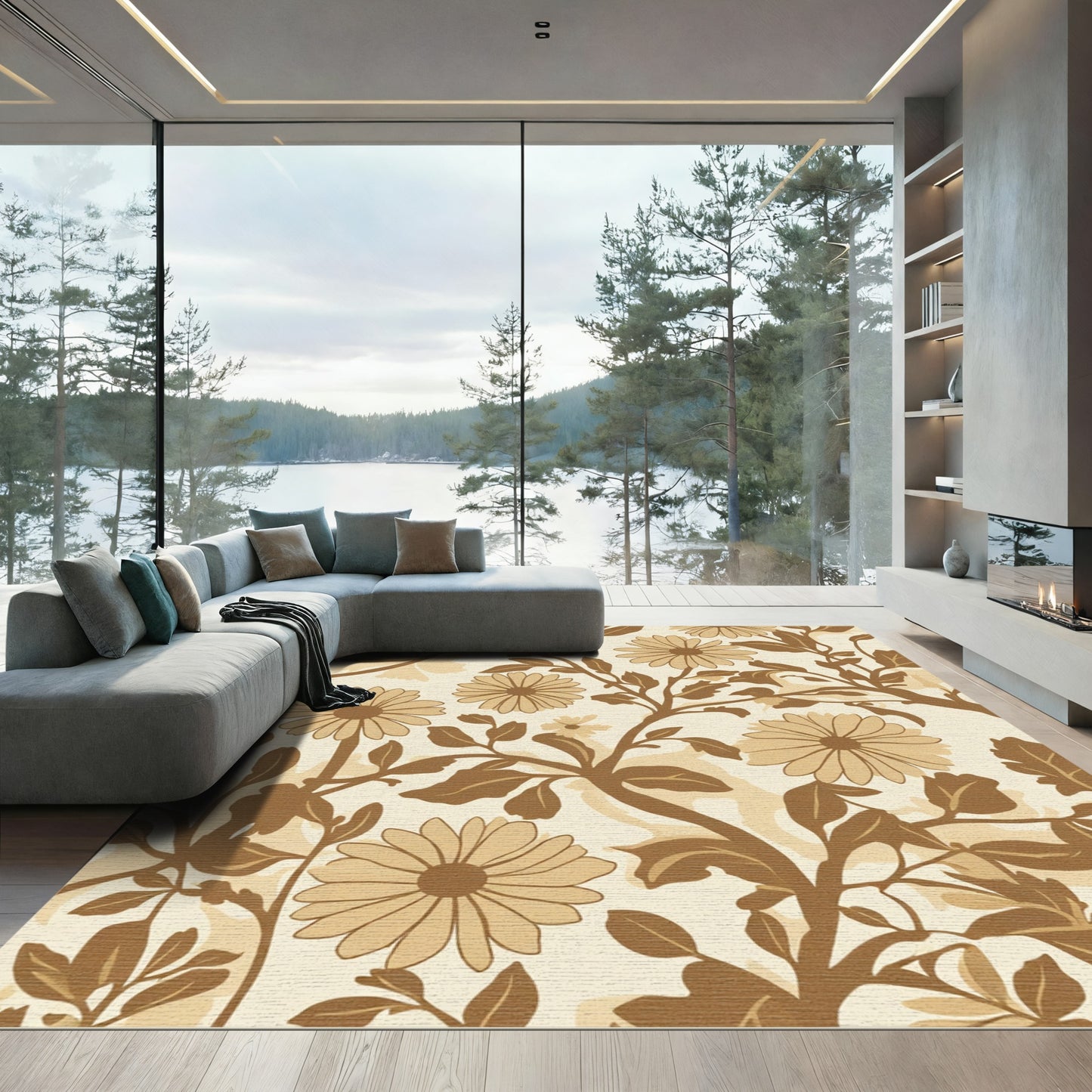 Mid-century Brown Floral Botanical Rug