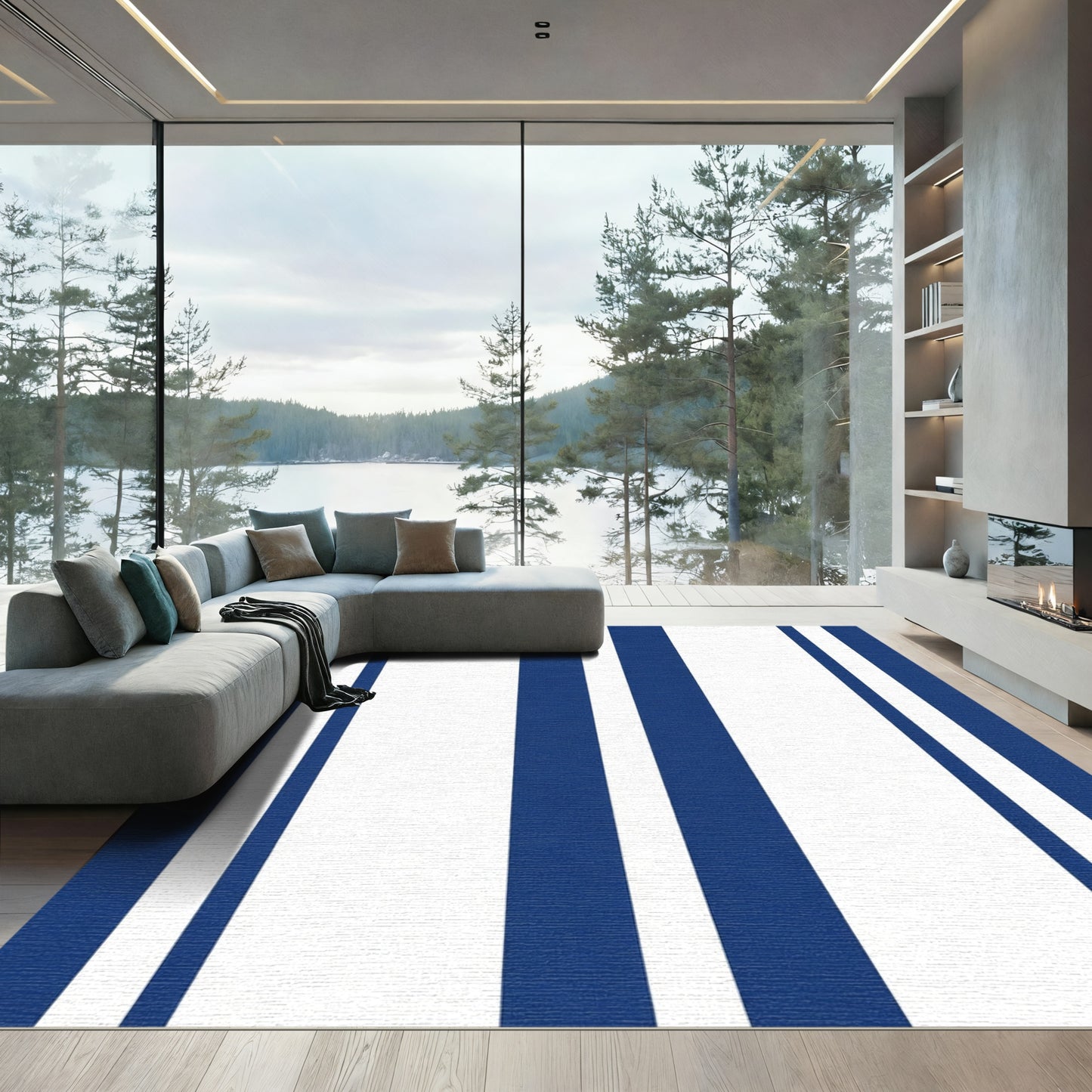 Classic Blue And White Stripe Rug