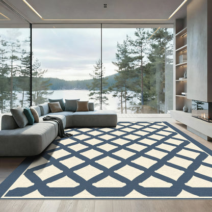 Navy Diamond Lattice Geometric Rug