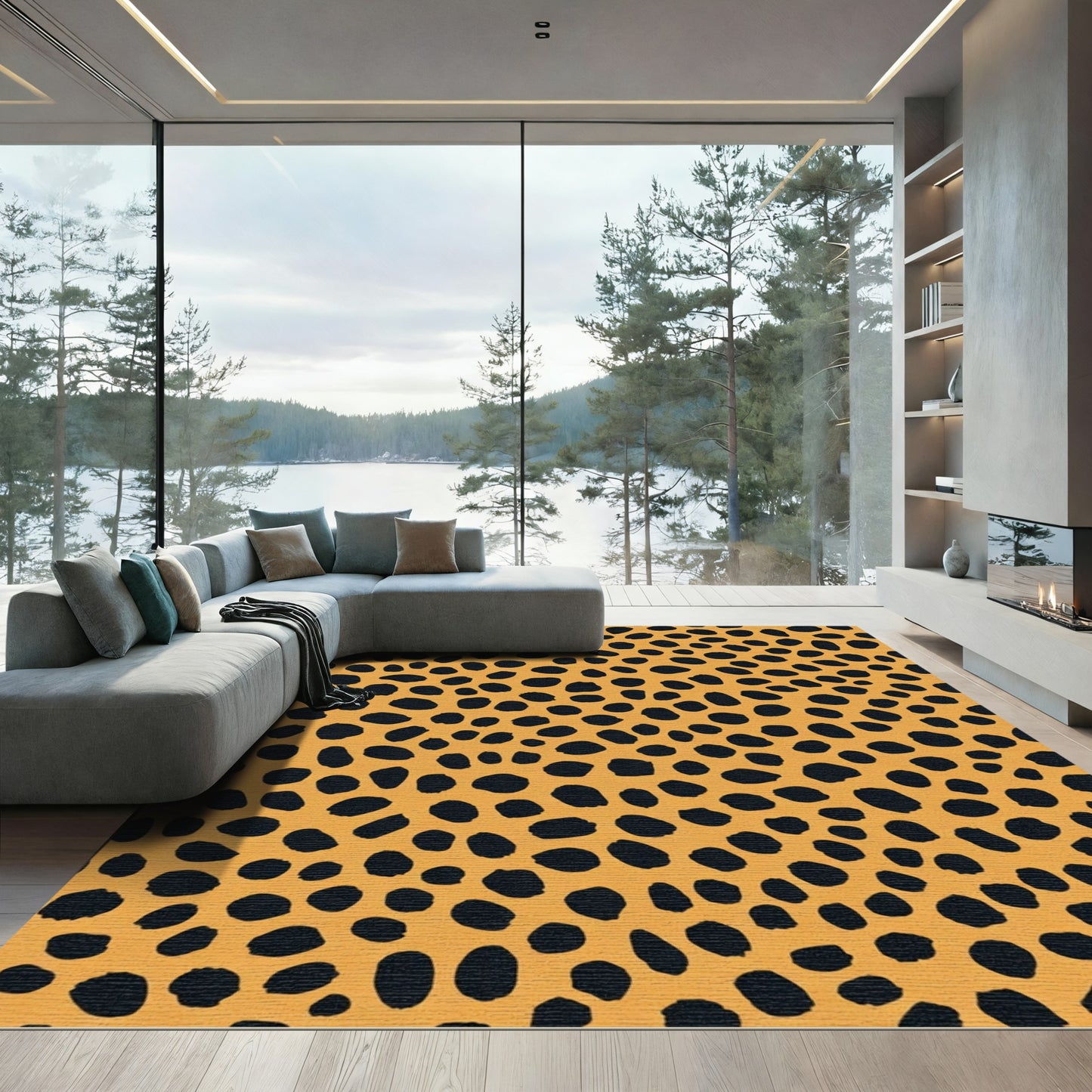 Amber Black Spotted Animal Print Rug