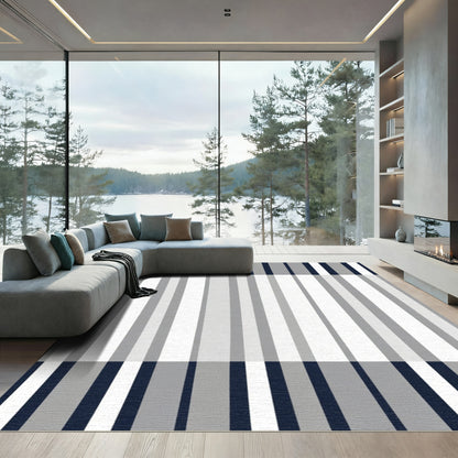 Modern Navy Gray White Stripe Rug