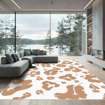 Terracotta Floral Leaf Pattern Rug