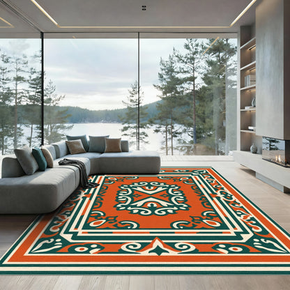 Terracotta Teal Filigree Frame Rug