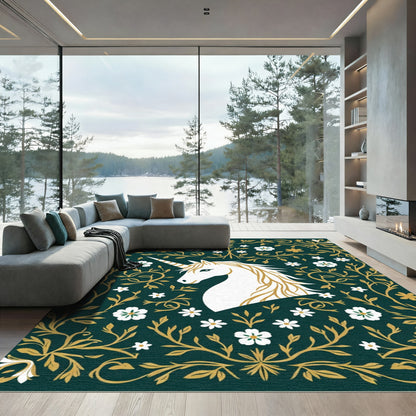 Mystical White Unicorn Emerald Garden Rug
