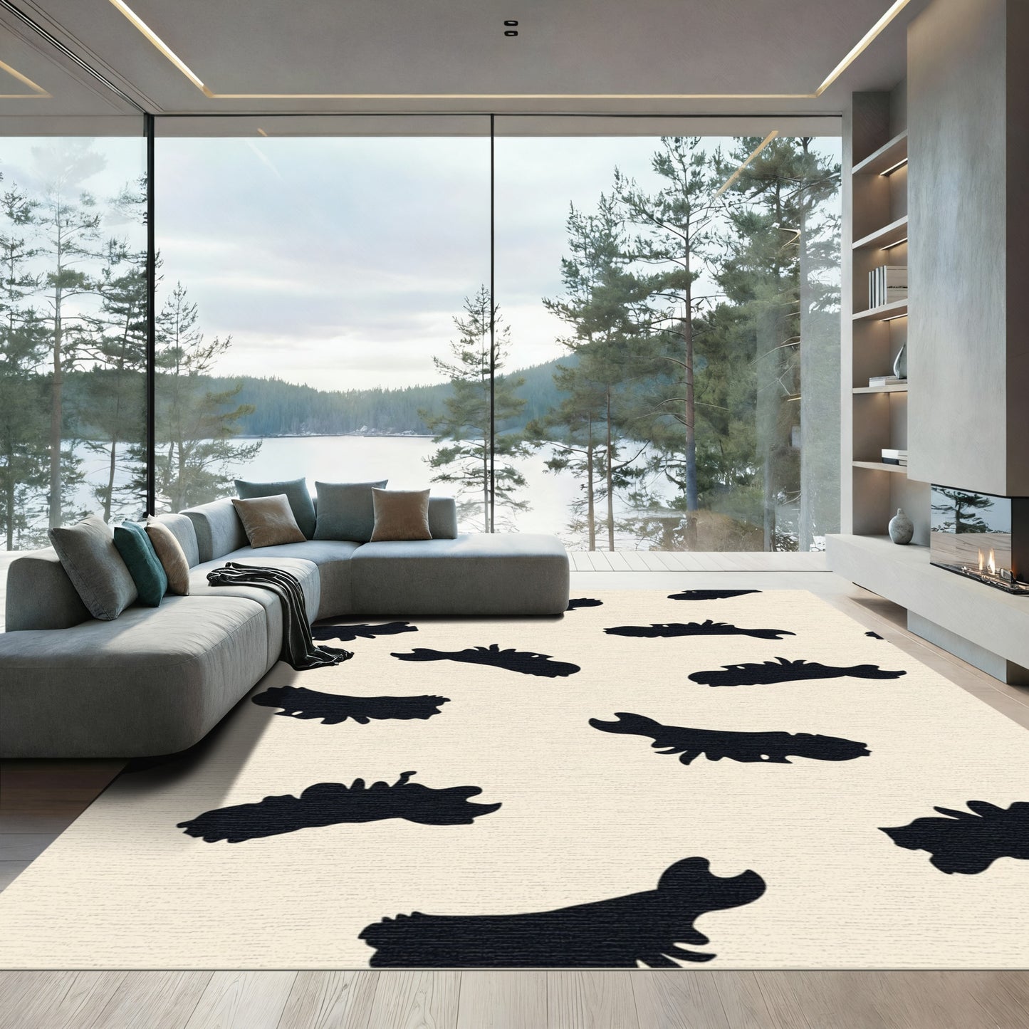 Bold Black Abstract Ink Blot Rug