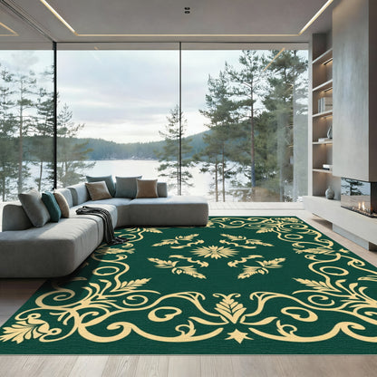 Elegant Gold Scrollwork Floral Garden Rug