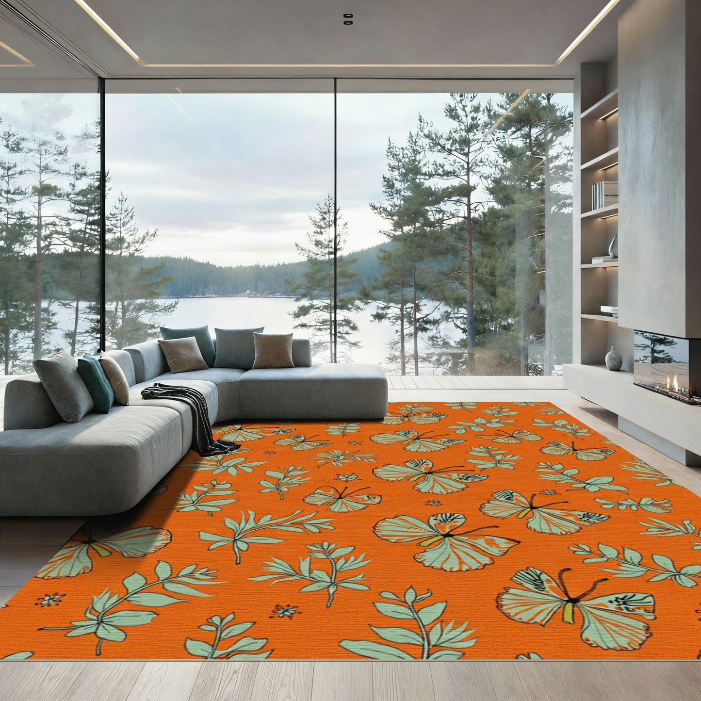 Orange Butterfly Leaf Foliage Rug