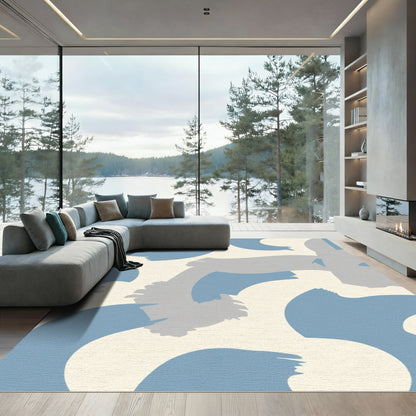 Abstract Blue Gray Swirl Strokes Rug