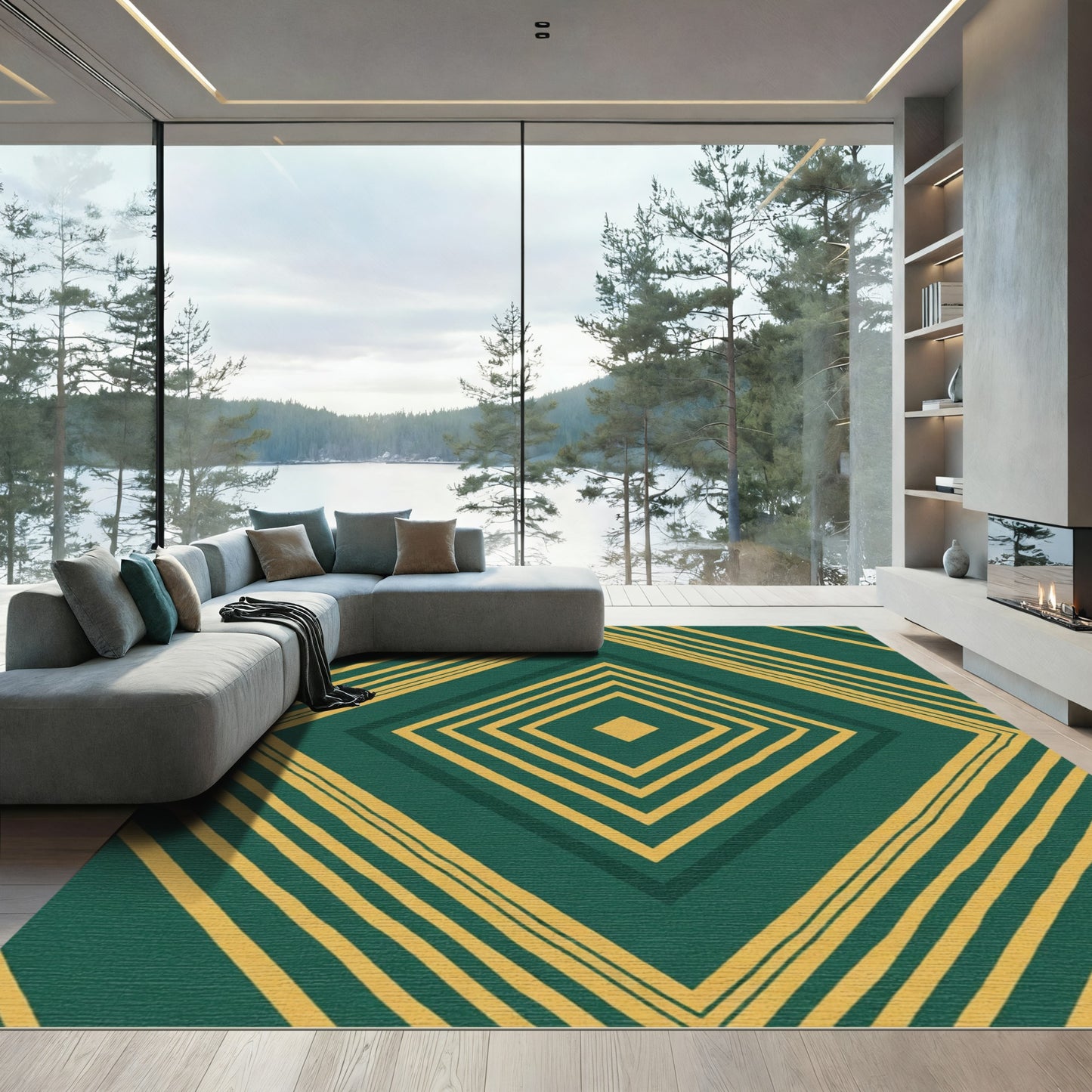 Emerald Yellow Geometric Diamond Rug
