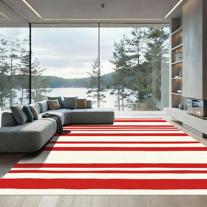 Bold Red Cream Horizontal Stripes Rug