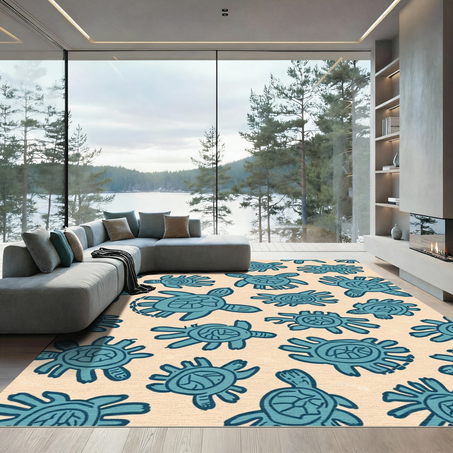 Teal Turtle Collection Abstract Background Rug