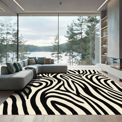 Dramatic Black Beige Wild Swirls Rug