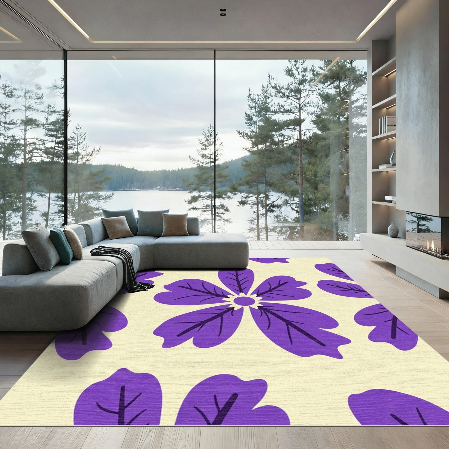 Purple Petal Floral Blossom Rug