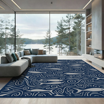 Gray Silver Fish Swirl Ocean Rug