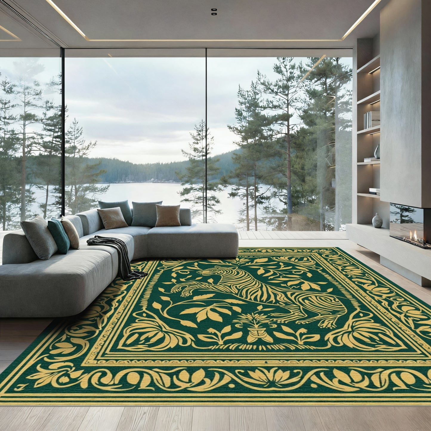 Emerald Gold Tiger Botanical Garden Rug