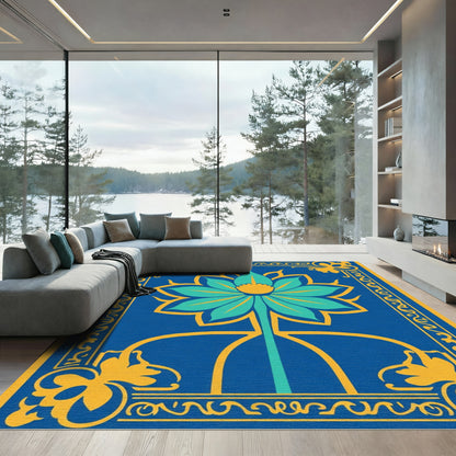 Bold Blue Teal Floral Emblem Rug