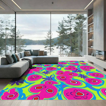 Vibrant Fuchsia Floral Abstract Swirl Rug