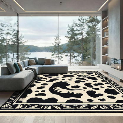 Black Cream Irregular Spots Border Rug