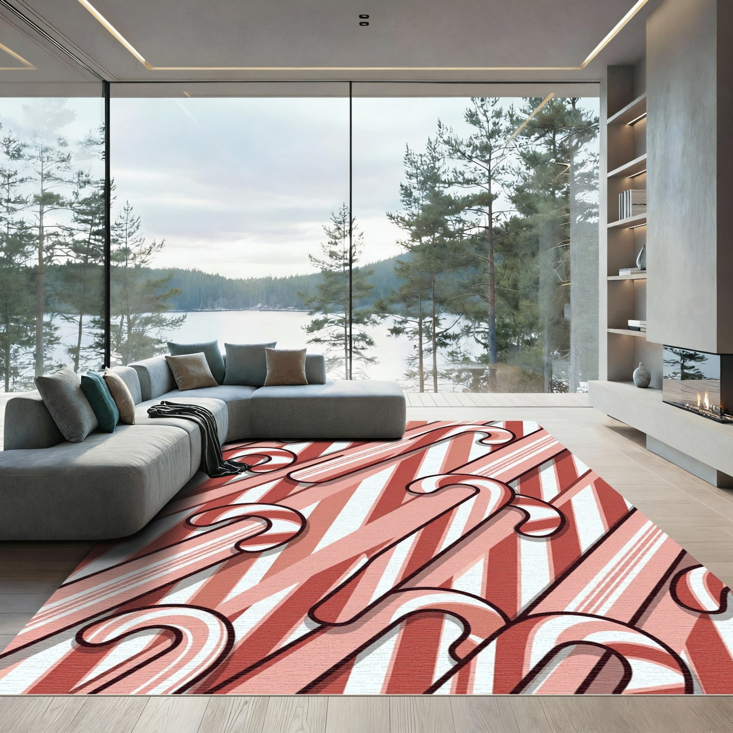 Red White Candy Cane Stripes Rug