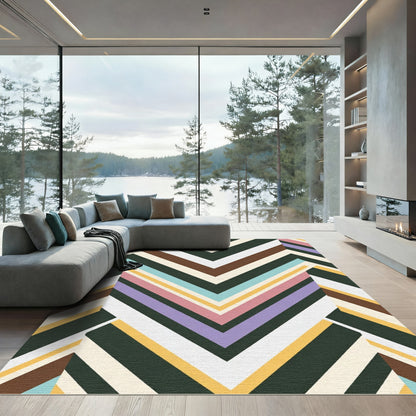 Mid Century Chevron Color Block Stripes Rug