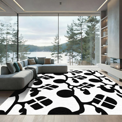 Black White Abstract Organic Shapes Rug