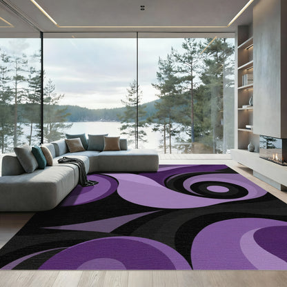 Abstract Swirl Purple Black Composition Rug