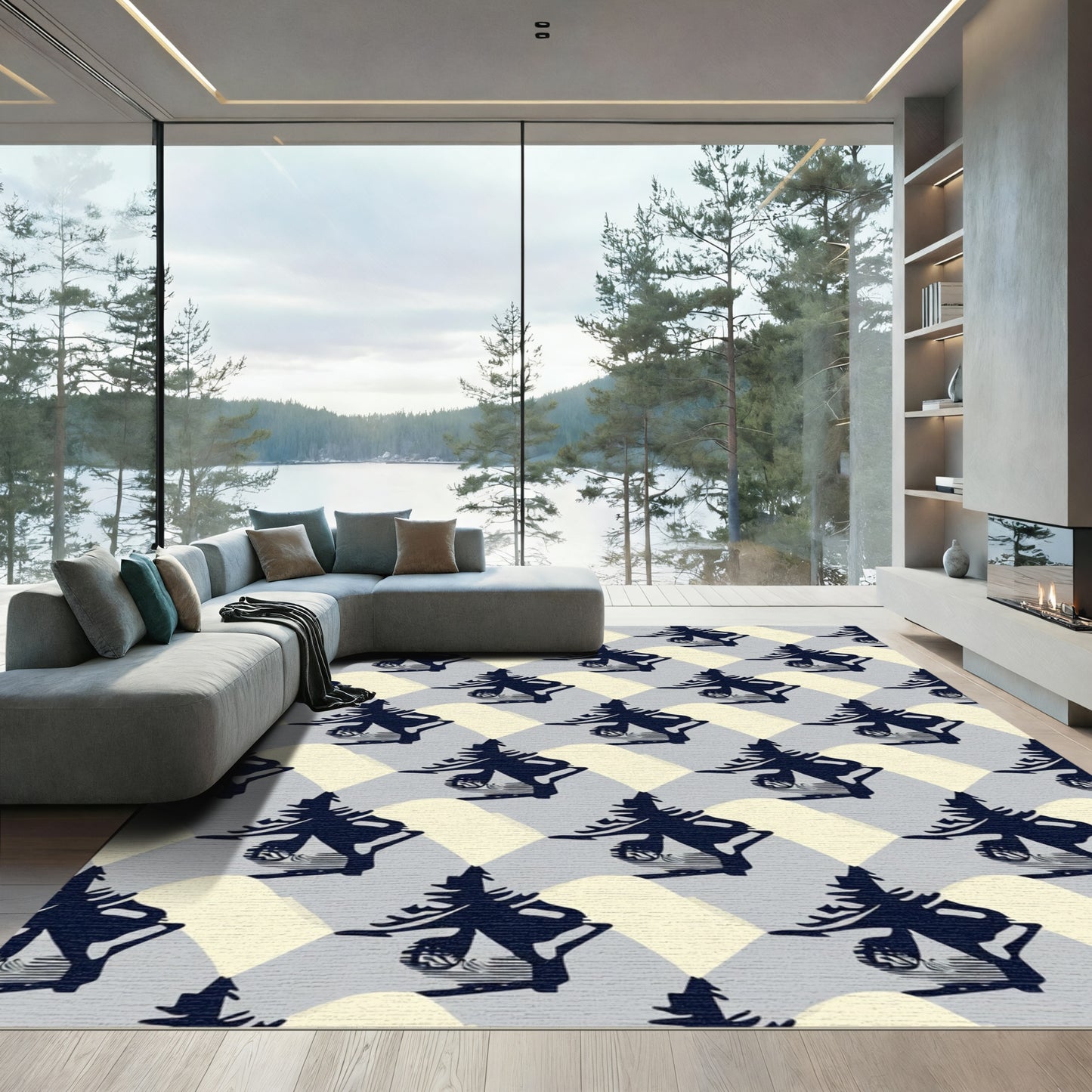Navy Geometric Diamond Wave Rug