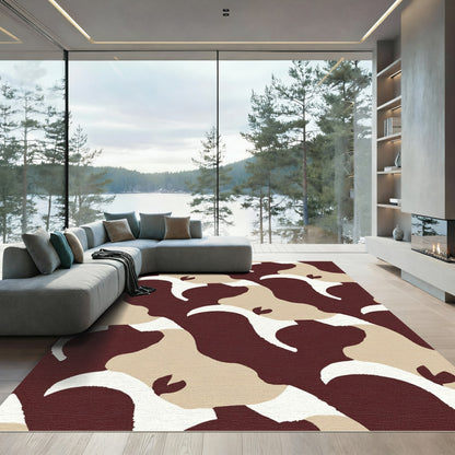Abstract Terracotta Tan Swirl Rug