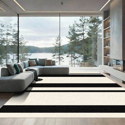 Bold Black Cream Stripe Rug