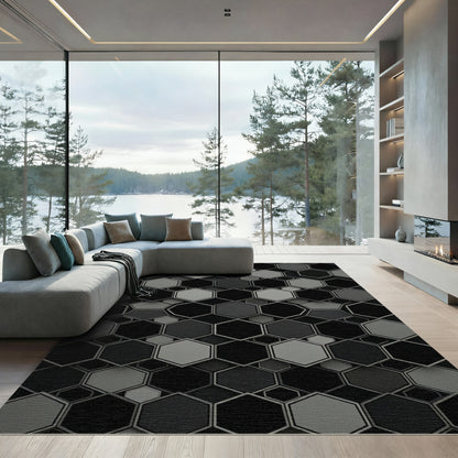 Monochromatic Gray Hexagonal Grid Rug