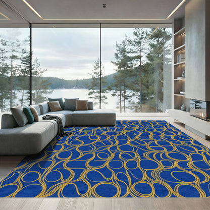 Abstract Blue Yellow Fluid Weave Rug