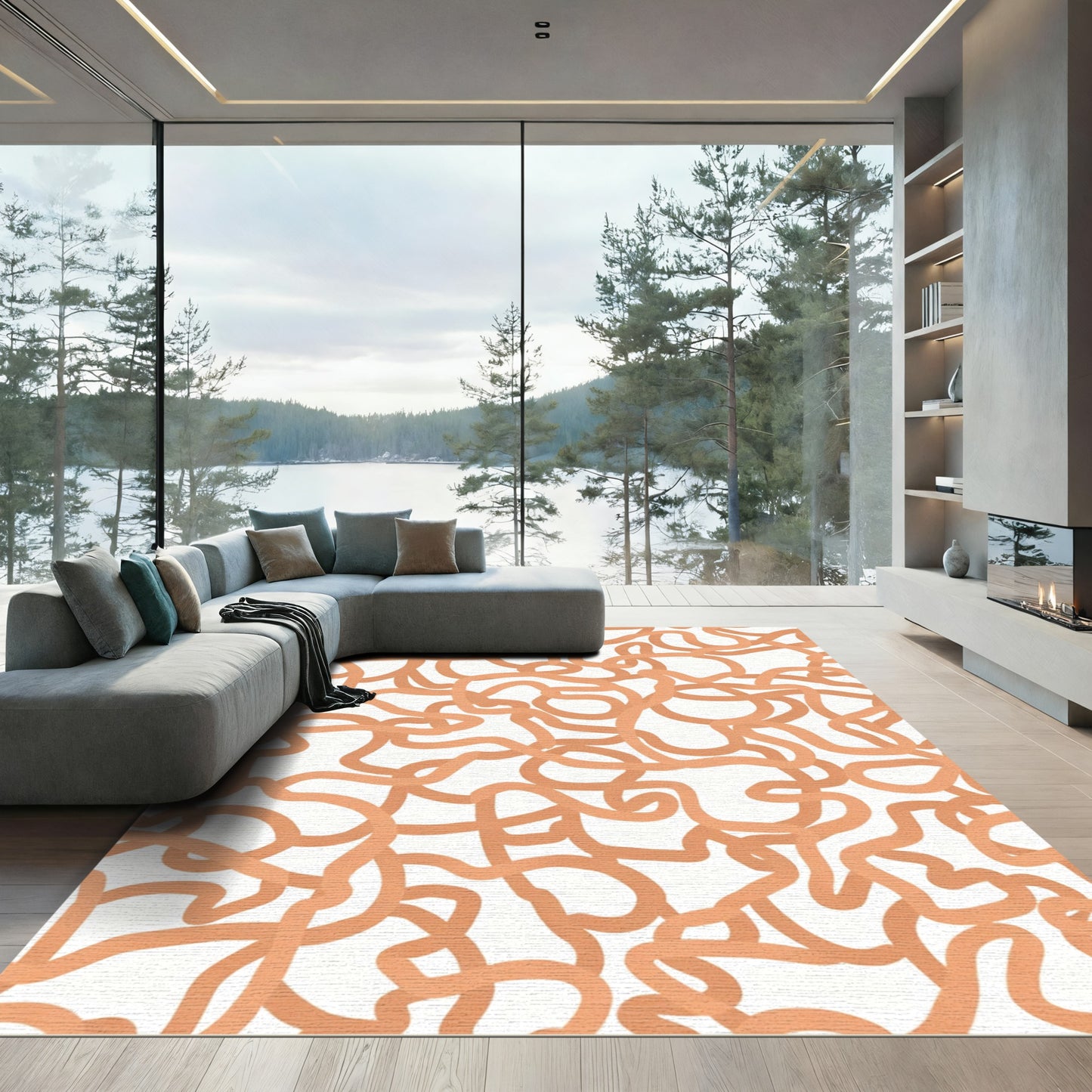 Terra Cotta Abstract Wavy Lines Rug