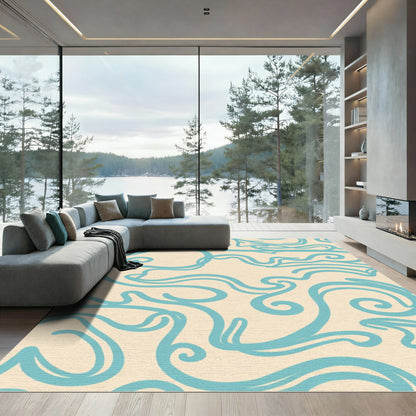 Aqua Cloud Swirl Abstract Rug