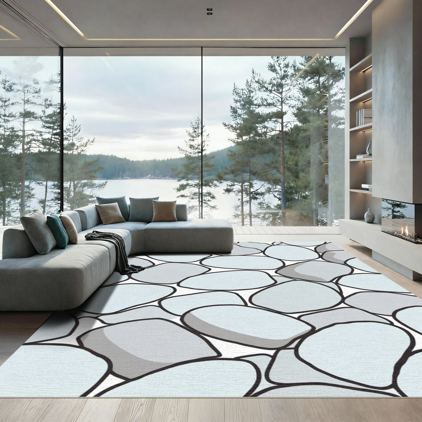 Smooth River Stone Teal Gray Rug