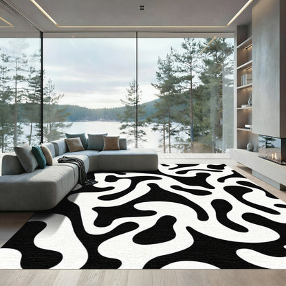 Abstract Black White Organic Flow Rug
